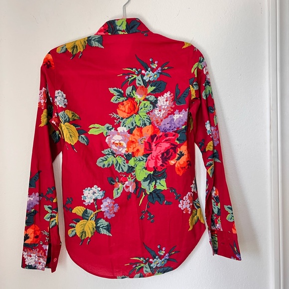 Etro Red Floral 100% Cotton Long Sleeves Lightweight Button Down Collared Top 40 - Picture 4 of 8
